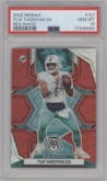 Tua Tagovailoa from the 2022 Panini Mosaic set featuring a Red Wave parallel graded by PSA and given an overall grade of 10.