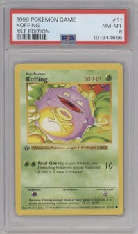 Koffing from the 1999 Pokemon set graded by PSA and given an overall grade of 8.