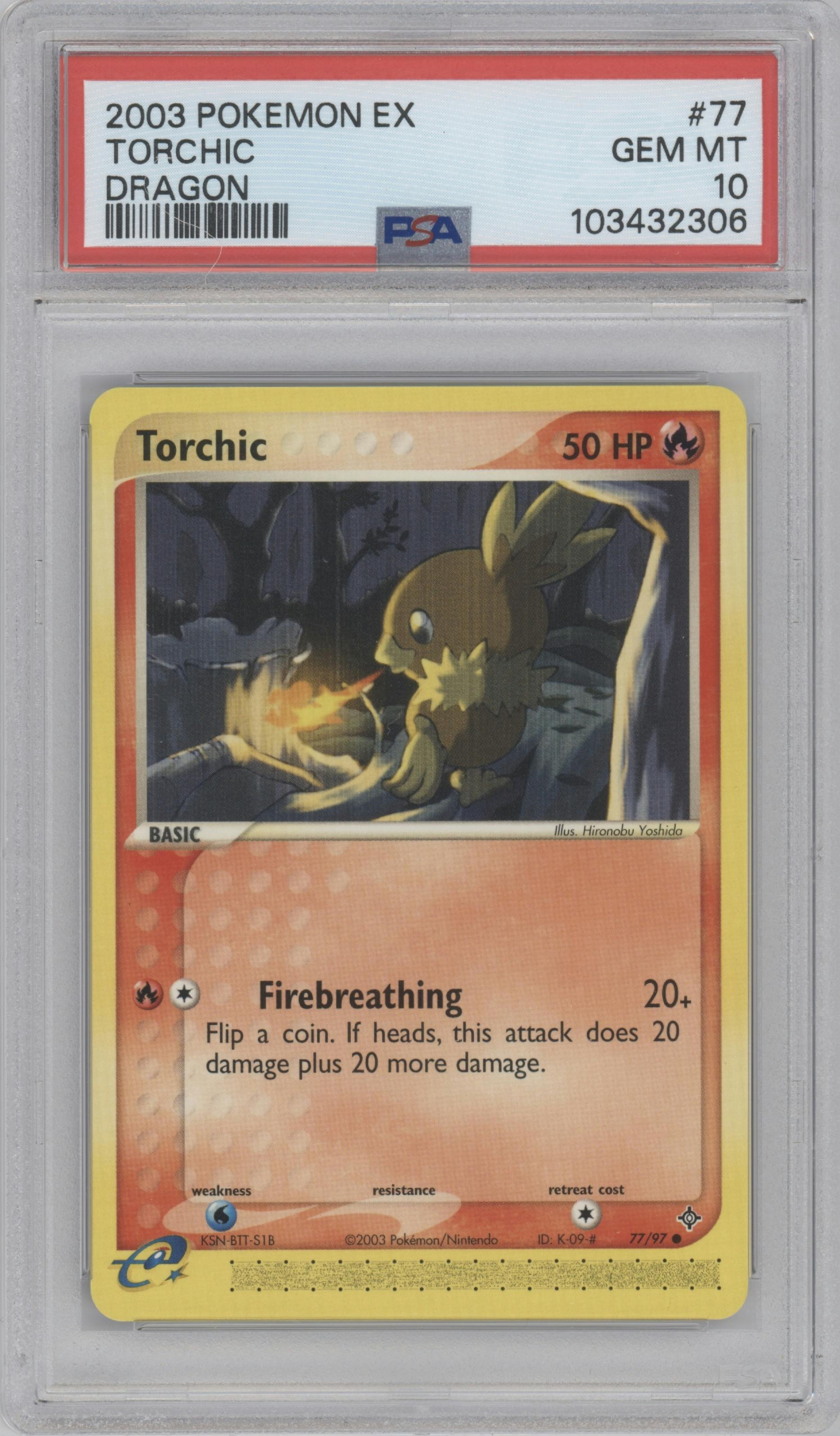 Torchic from the 2003 Pokemon EX set graded by PSA and given an overall grade of 10.