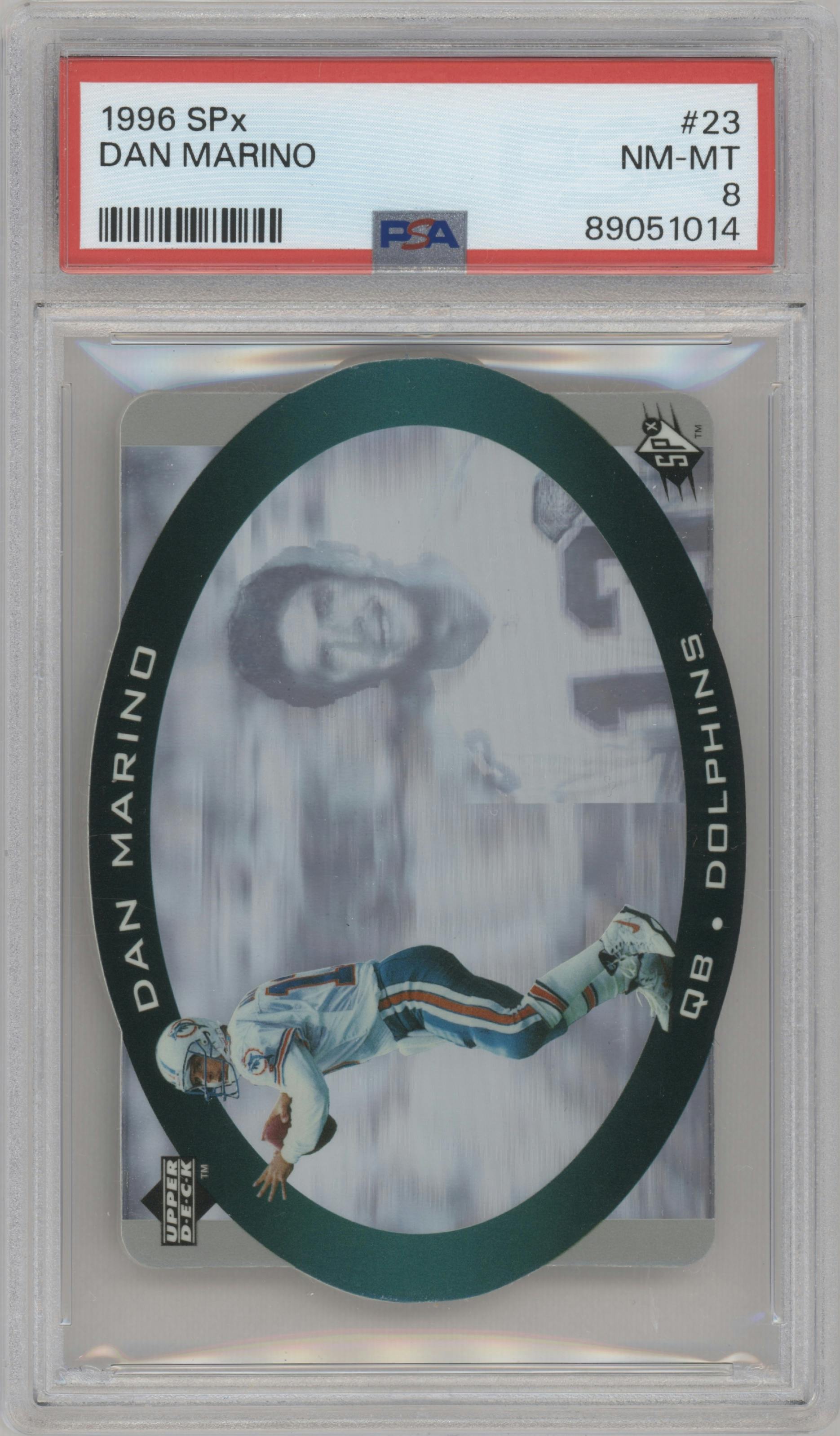 Dan Marino from the 1996 SPx set graded by PSA and given an overall grade of 8.