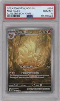 Ninetales from the 2023 Pokemon SV set graded by PSA and given an overall grade of 10.