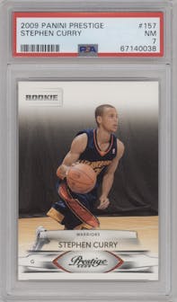 Stephen Curry from the 2009-10 Panini Prestige set graded by PSA and given an overall grade of 7.