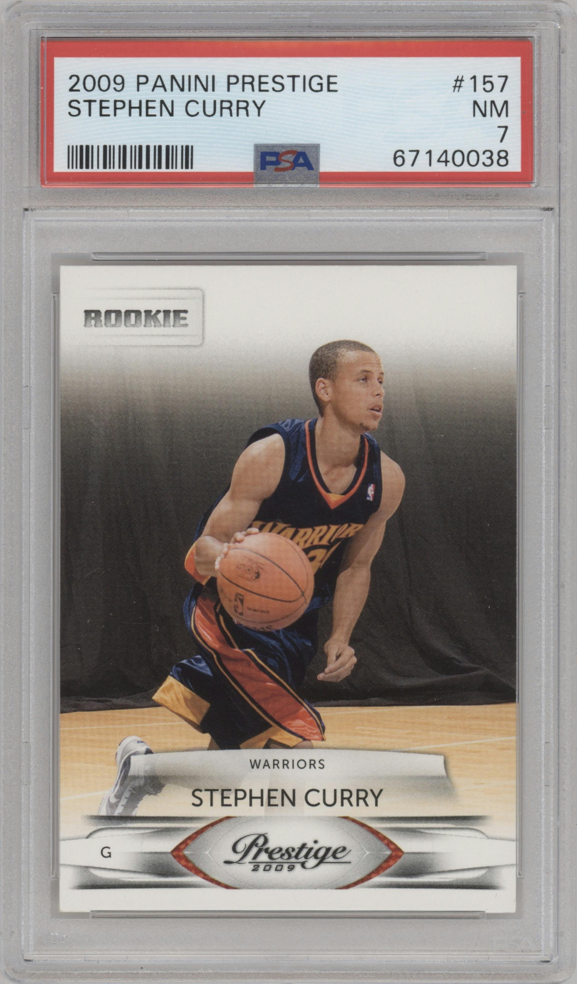Stephen Curry from the 2009-10 Panini Prestige set graded by PSA and given an overall grade of 7.