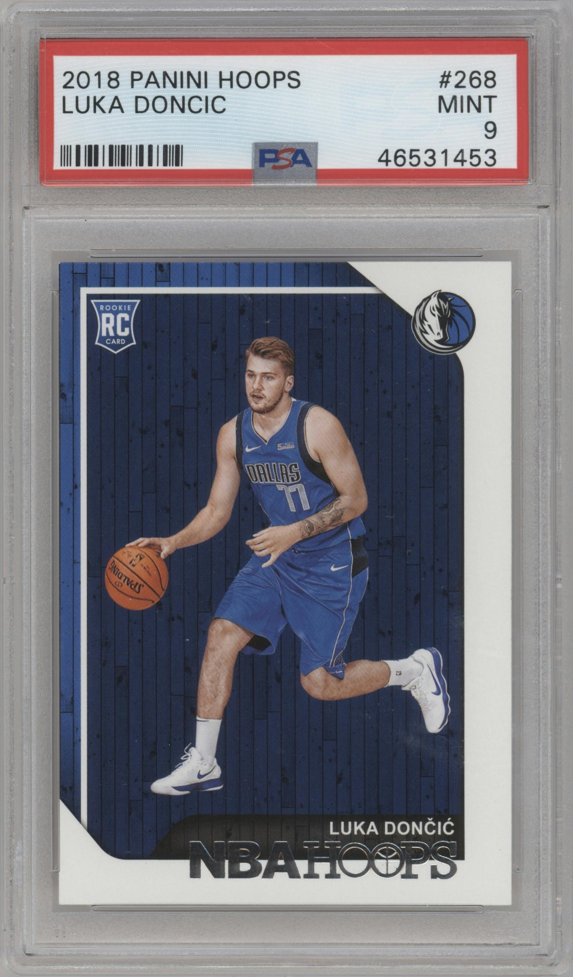 Luka Doncic from the 2018-19 Panini NBA Hoops  set graded by PSA and given an overall grade of 9.