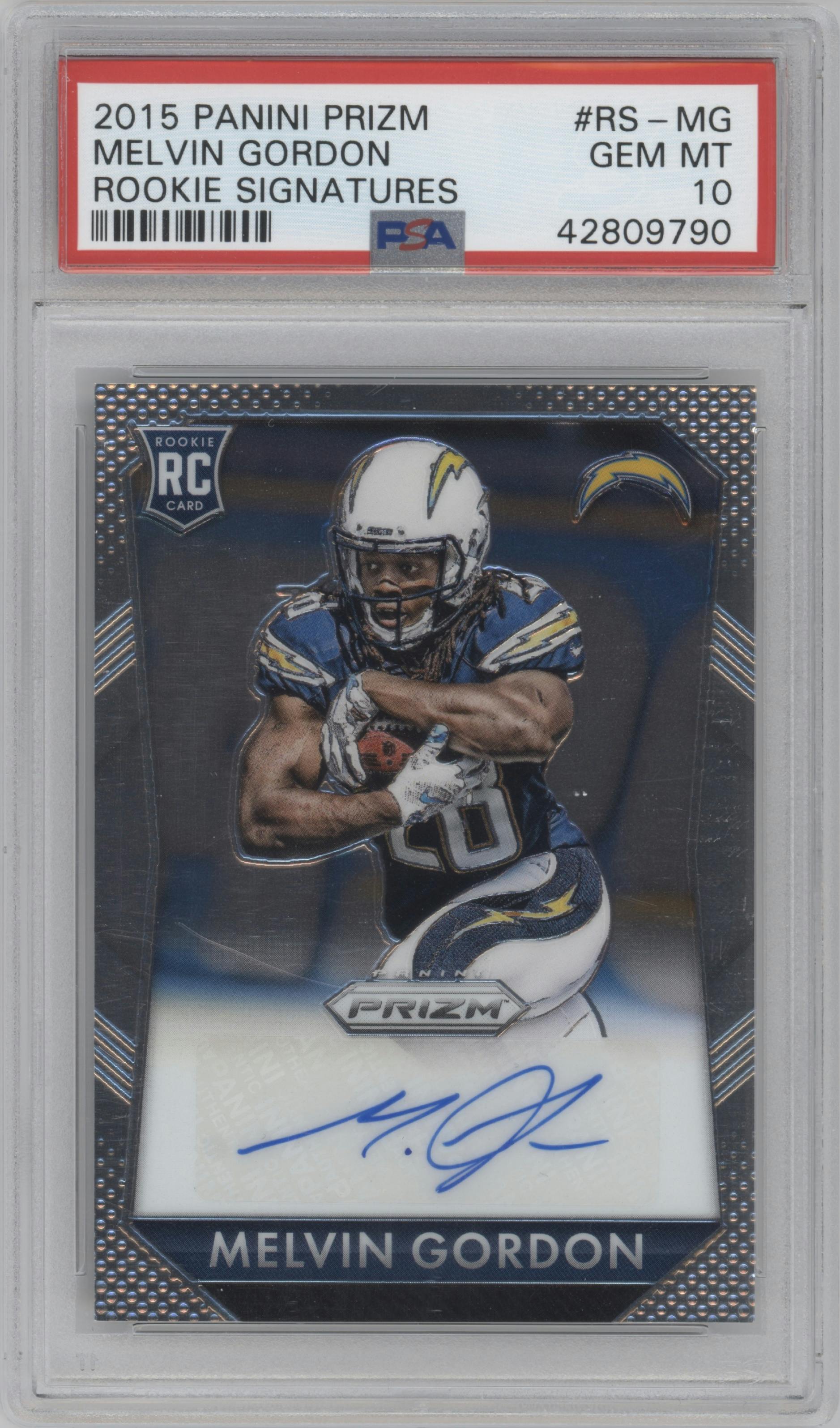 Melvin Gordon from the 2015 Panini Prizm set graded by PSA and given an overall grade of 10.