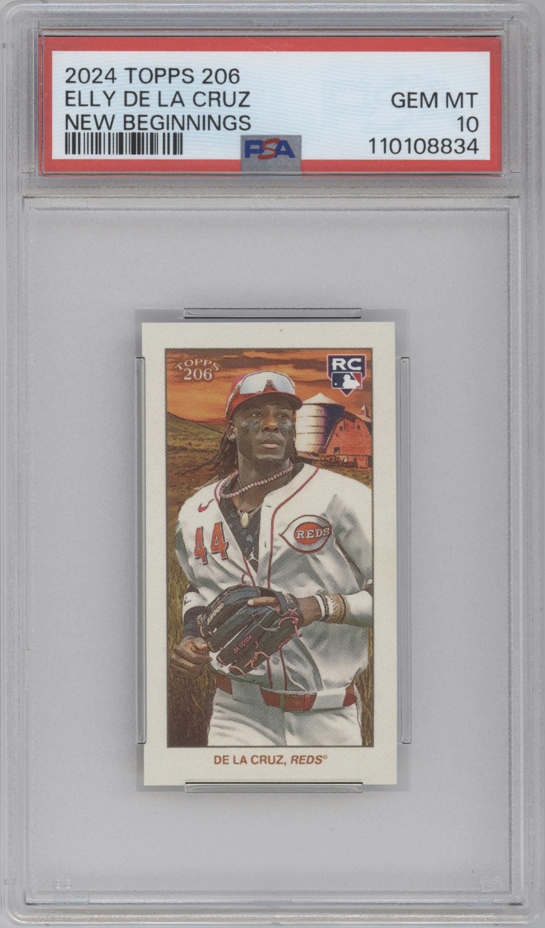 Elly De La Cruz from the 2024 Topps 206 set graded by PSA and given an overall grade of 10.