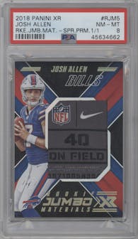 Josh Allen from the 2018 Panini XR set featuring a Super Prime parallel graded by PSA and given an overall grade of 8.