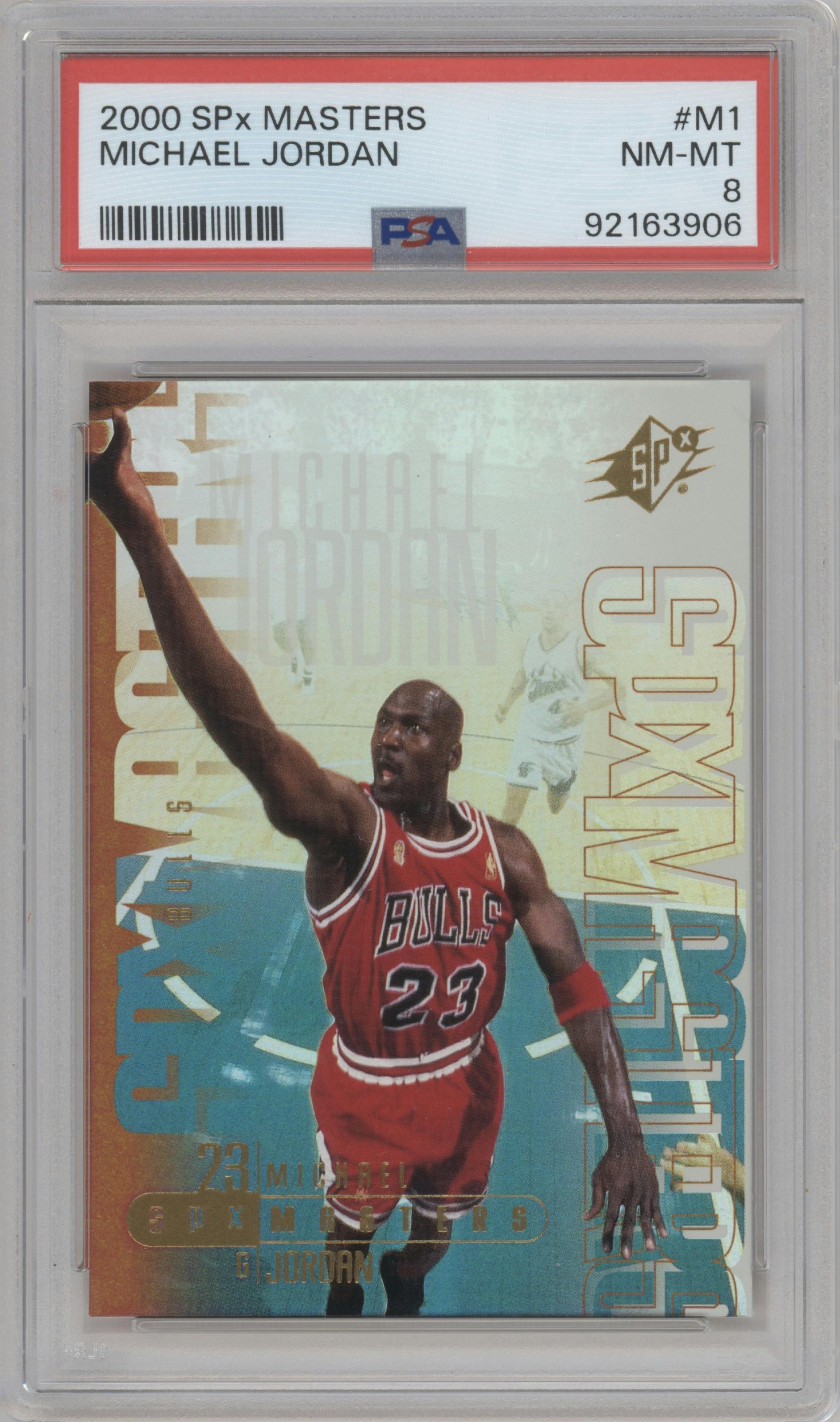 Michael Jordan from the 2000-01 UD SPX set graded by PSA and given an overall grade of 8.