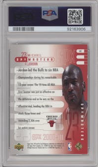 Michael Jordan from the 2000-01 UD SPX set graded by PSA and given an overall grade of 8.