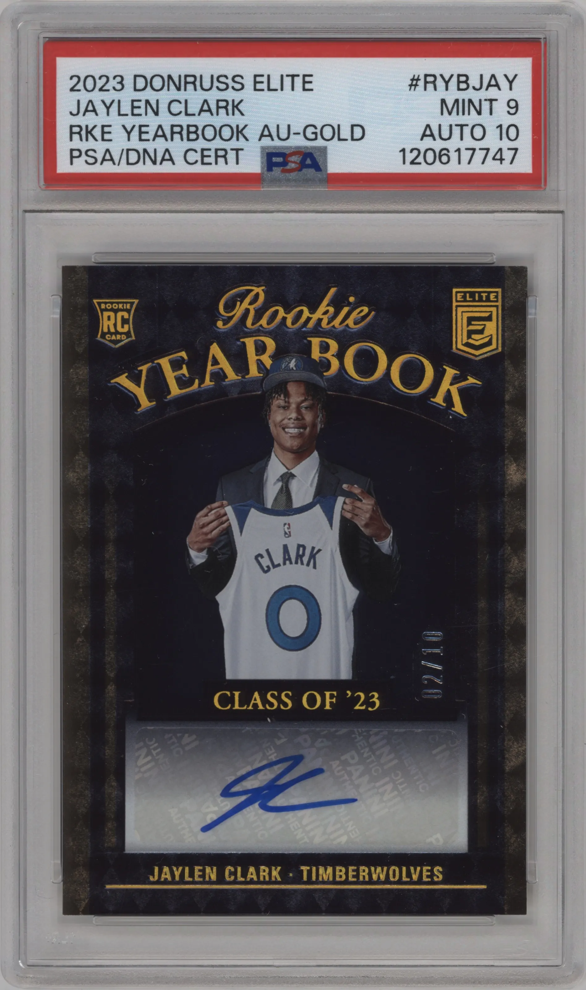2023 Panini Donruss Elite Rke.Yearbook Auto Jaylen Clark Gold PSA 9