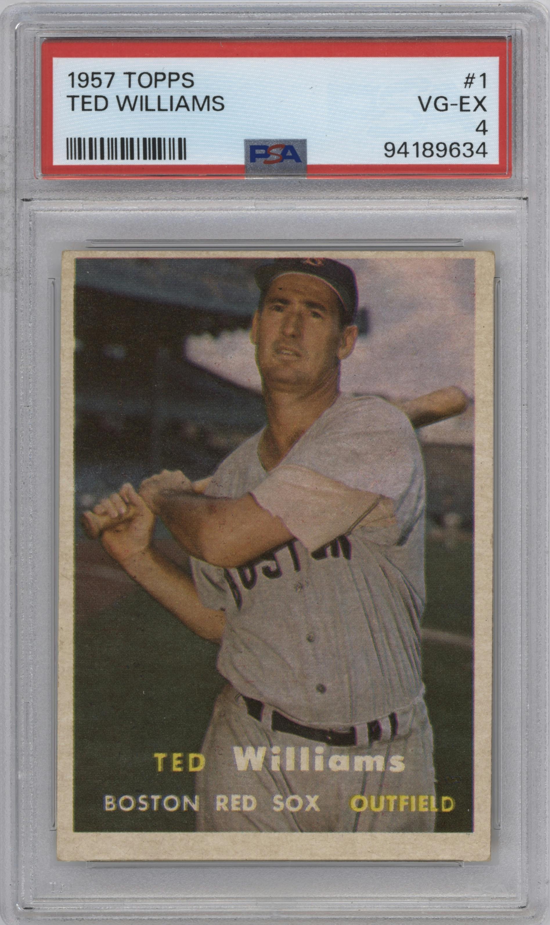 Ted Williams from the 1957 Topps set graded by PSA and given an overall grade of 4.