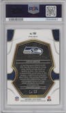 Geno Smith from the 2022 Panini Select set featuring a Tie-Dye parallel graded by PSA and given an overall grade of 9.