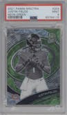 Justin Fields from the 2021 Panini Spectra set featuring a Neon Green parallel graded by PSA and given an overall grade of 9.