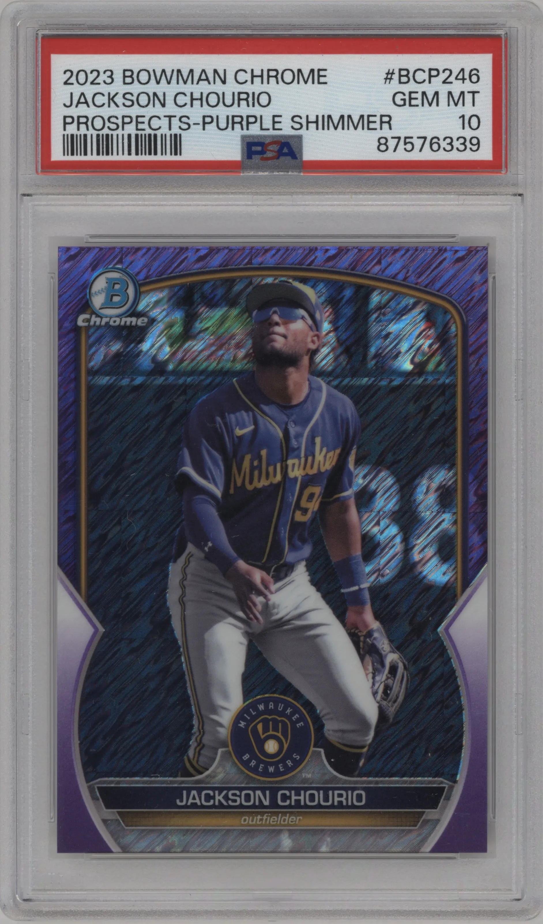 2023 Bowman Chrome Prospect Jackson Chourio Purple Shimmer Refractor #BCP-246 PSA 10