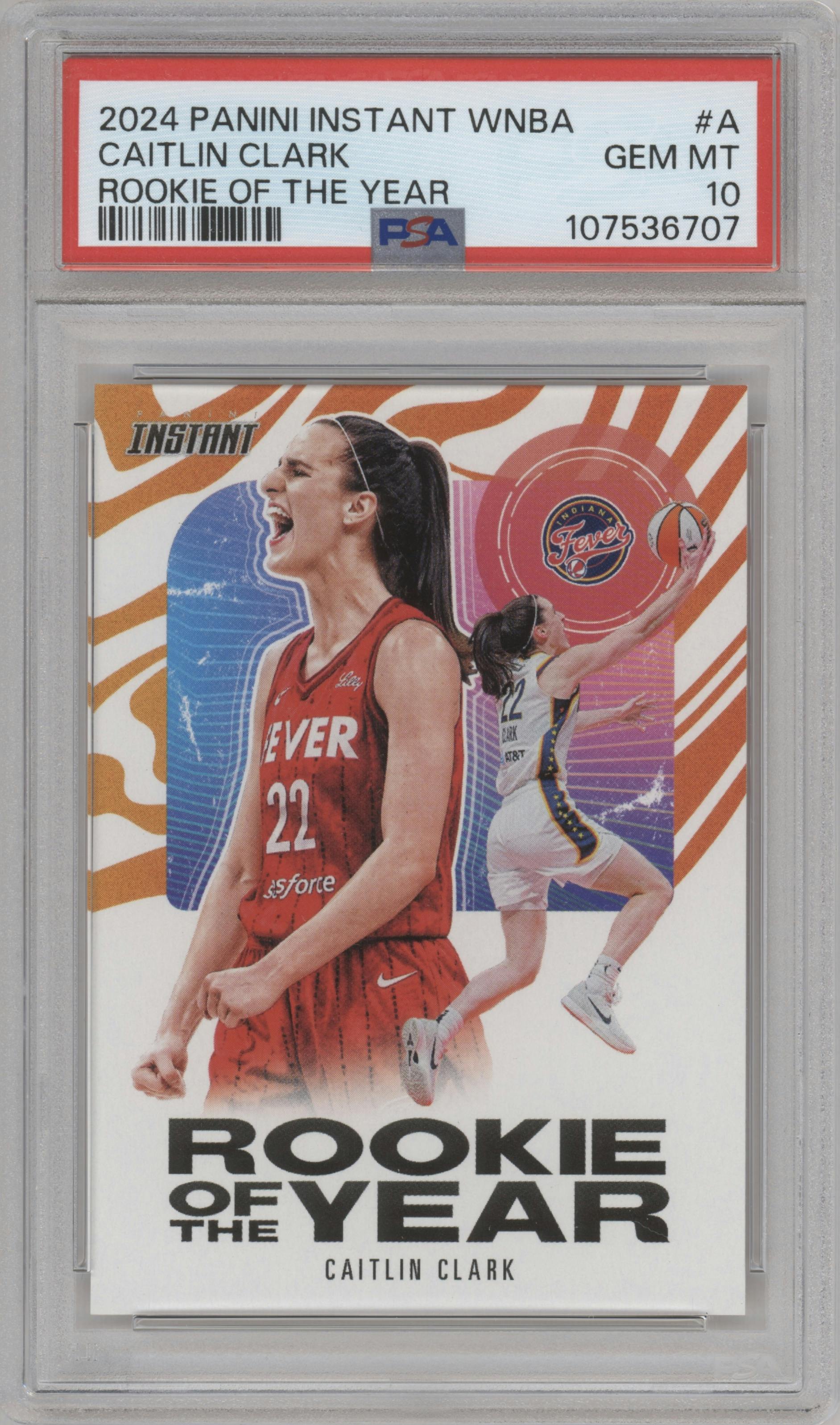 Caitlin Clark from the 2024-25 Panini Instant WNBA set graded by PSA and given an overall grade of 10.