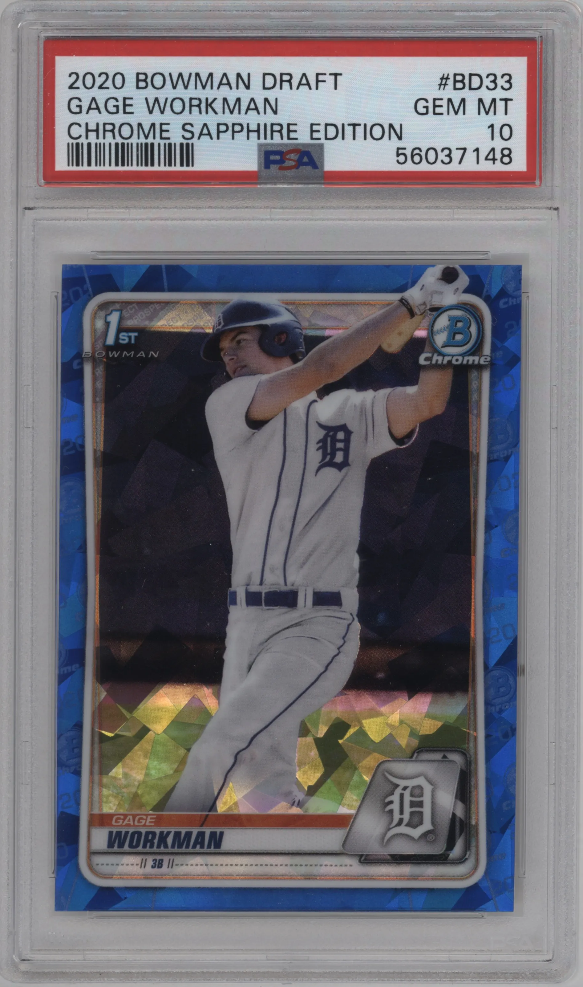 2020 Bowman Draft Sapphire Chrome Gage Workman #BD-33 PSA 10