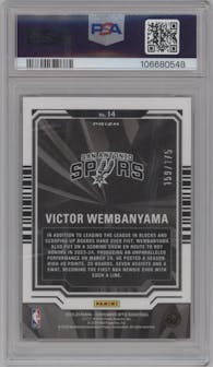 Victor Wembanyama from the 2023-24 Panini Contenders Optic set featuring a Red Cracked Ice parallel graded by PSA and given an overall grade of 9.
