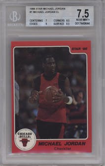 Michael Jordan from the 1986 Star Michael Jordan set graded by Beckett and given an overall grade of 7.5.