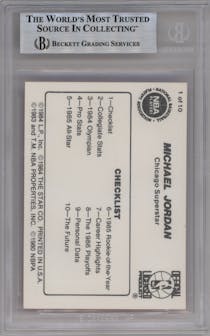 Michael Jordan from the 1986 Star Michael Jordan set graded by Beckett and given an overall grade of 7.5.