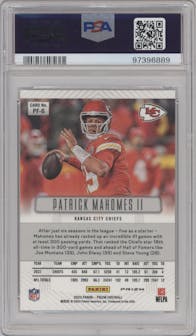 Patrick Mahomes II from the 2023 Panini Prizm set graded by PSA and given an overall grade of 10.