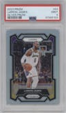 LeBron James from the 2023-24 Panini Prizm set featuring a Silver Prizm  parallel graded by PSA and given an overall grade of 9.