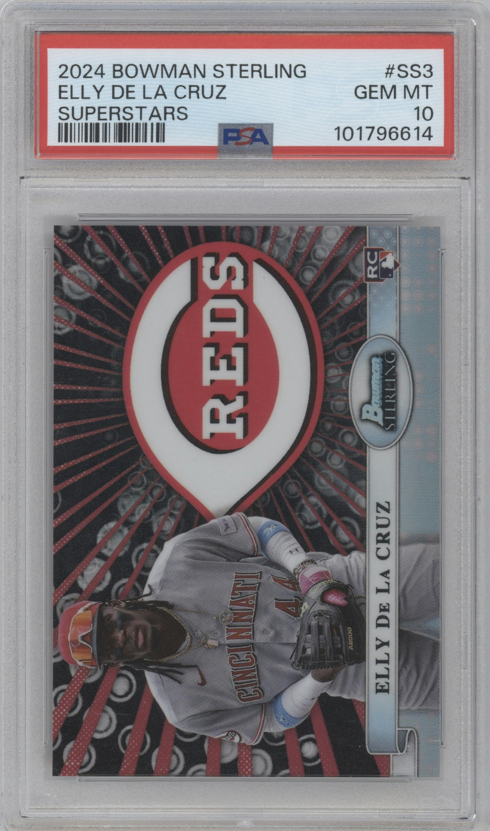 Elly De La Cruz	 from the 2024 Bowman Sterling set graded by PSA and given an overall grade of 10.