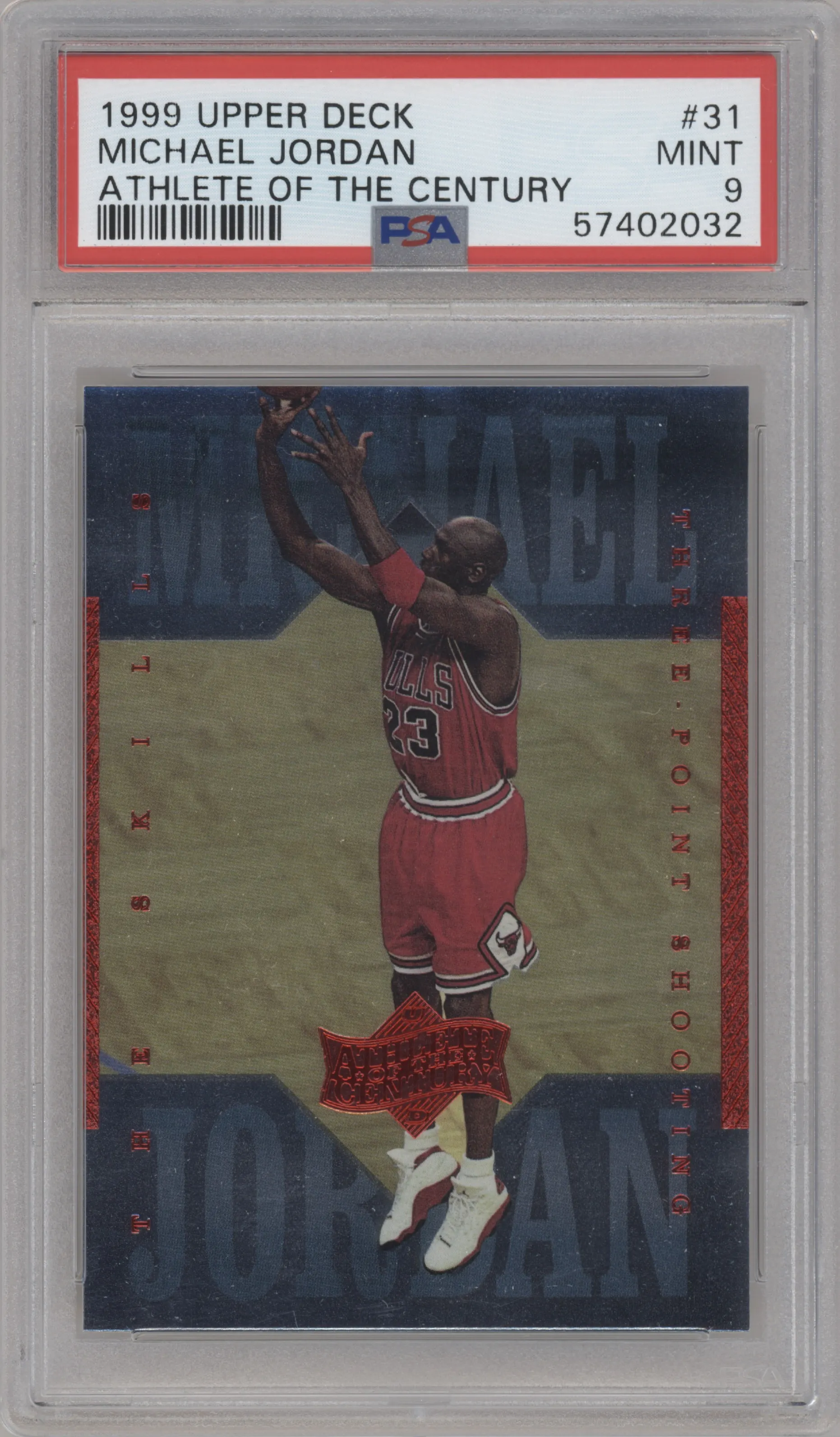 Michael Jordan from the 1999-00 Upper Deck Michael Jordan Athlete of the Century set graded by PSA and given an overall grade of 9.