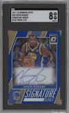 Kevin Durant from the 2017-18 Panini Donruss Optic set featuring a Blue parallel graded by SGC and given an overall grade of 8.