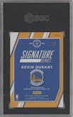 Kevin Durant from the 2017-18 Panini Donruss Optic set featuring a Blue parallel graded by SGC and given an overall grade of 8.