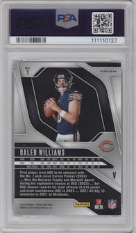 Caleb Williams from the 2024 Panini Prizm set graded by PSA and given an overall grade of 10.