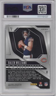 Caleb Williams from the 2024 Panini Prizm set graded by PSA and given an overall grade of 10.