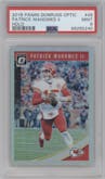 Patrick Mahomes II from the 2018 Panini Donruss Optic set featuring a Holo parallel graded by PSA and given an overall grade of 9.