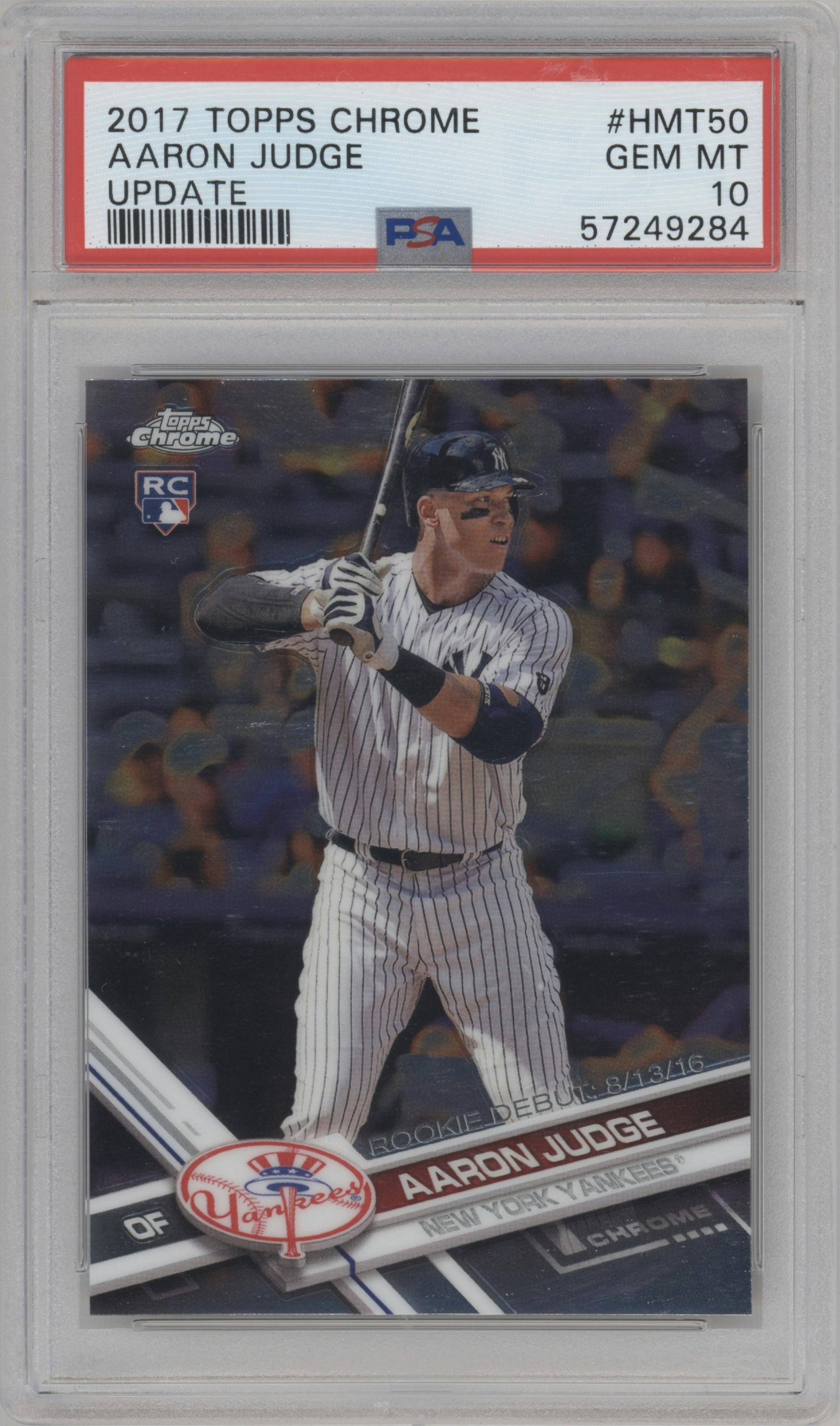 Aaron Judge from the 2017 Topps Chrome Update Series set graded by PSA and given an overall grade of 10.