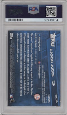 Aaron Judge from the 2017 Topps Chrome Update Series set graded by PSA and given an overall grade of 10.