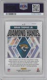Brian Thomas Jr. from the 2024 Donruss Optic set featuring a Gold parallel graded by PSA and given an overall grade of 10.