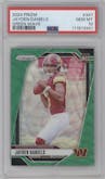 Jayden Daniels from the 2024 Panini Prizm set featuring a Green Wave parallel graded by PSA and given an overall grade of 10.