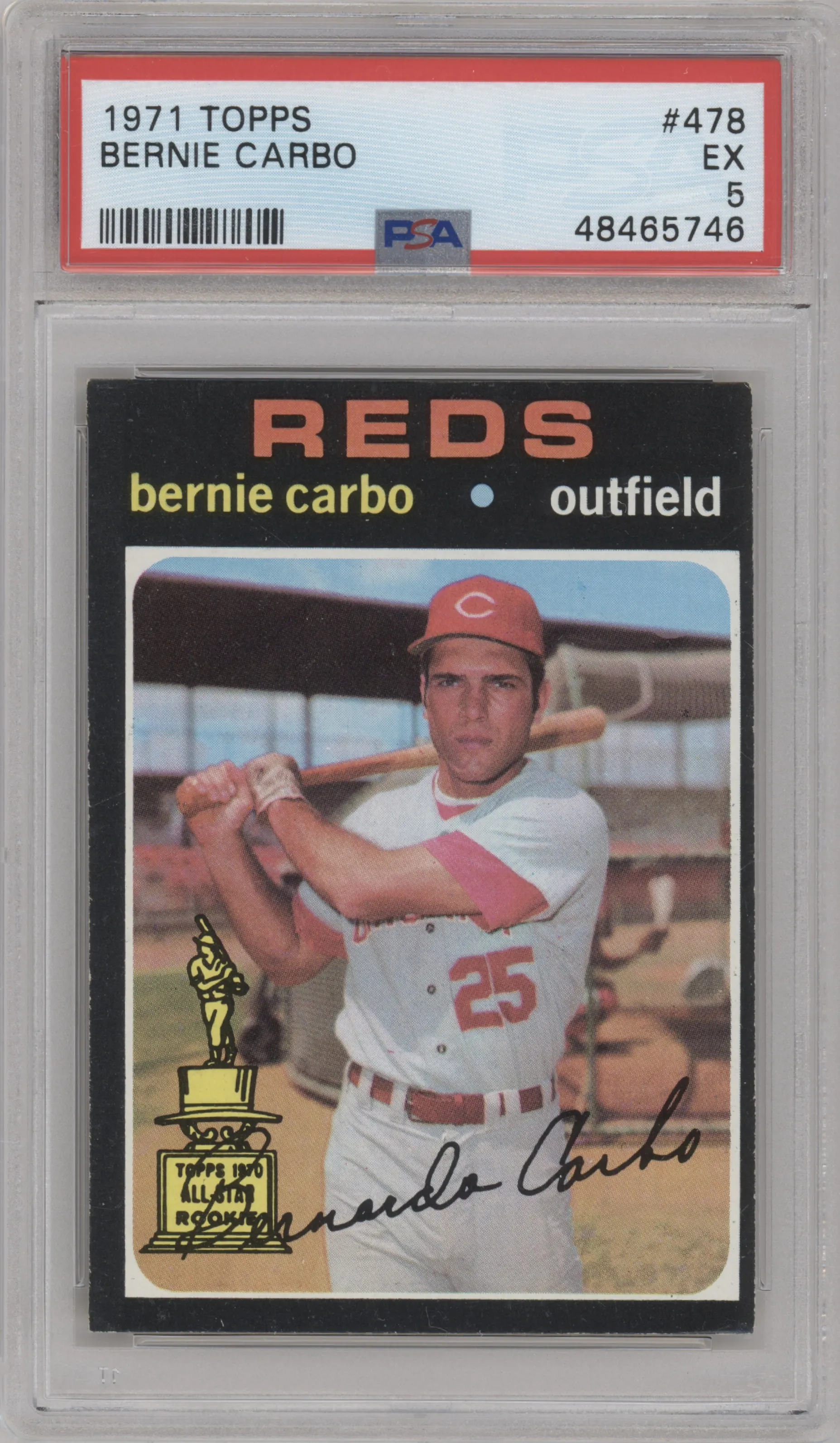 Bernie Carbo from the 1971 Topps set graded by PSA and given an overall grade of 5.