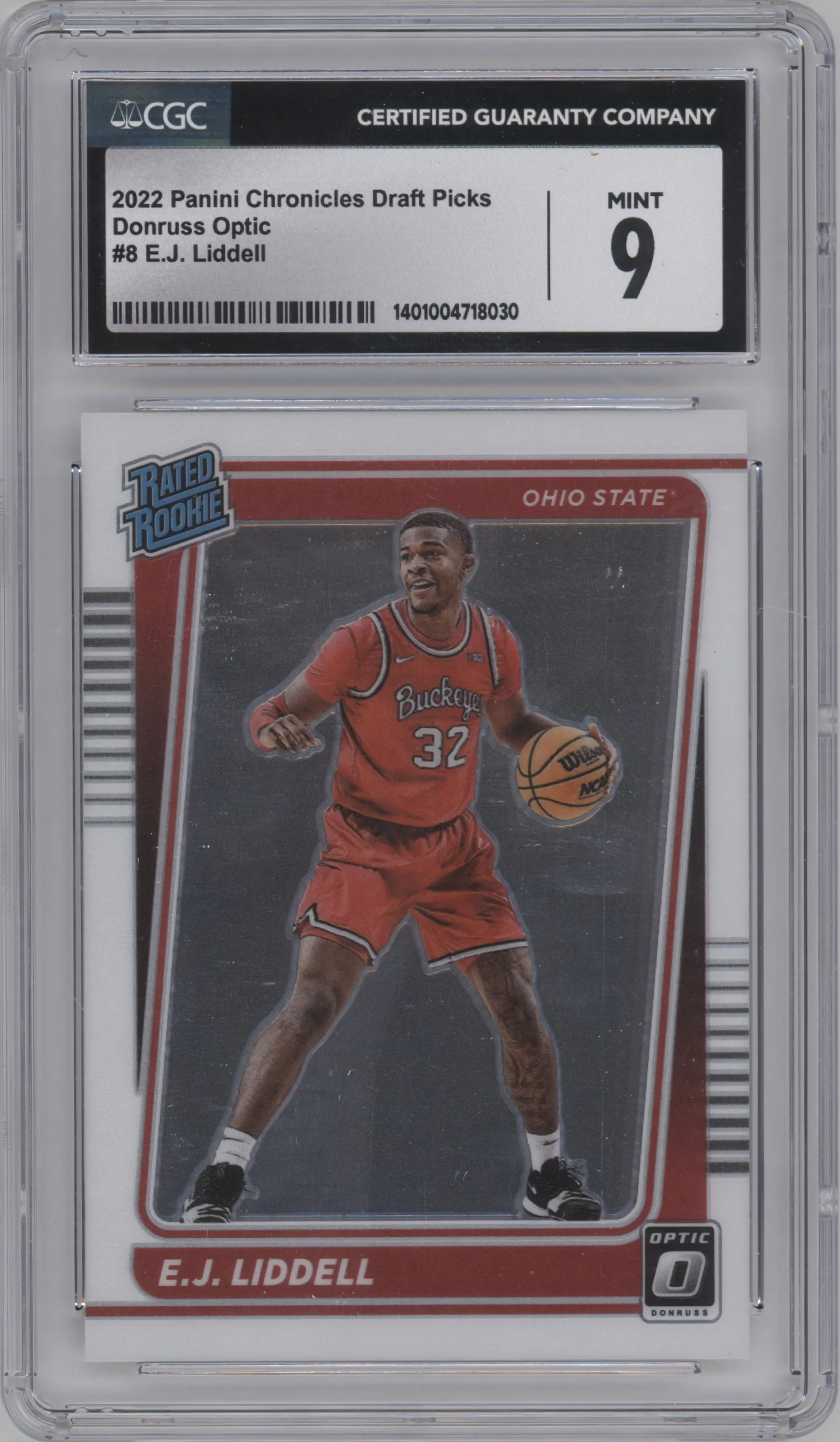 E.J. Liddell from the 2022-23 Panini Chronicles Draft Picks set graded by CSG and given an overall grade of 9.