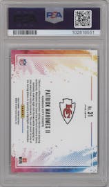 Patrick Mahomes II from the 2024 Panini Prizm set graded by PSA and given an overall grade of 10.