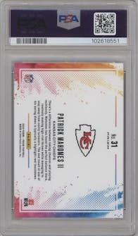 Patrick Mahomes II from the 2024 Panini Prizm set graded by PSA and given an overall grade of 10.