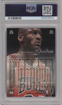 Michael Jordan from the 1996-97 Flair Showcase  set graded by PSA and given an overall grade of 9.