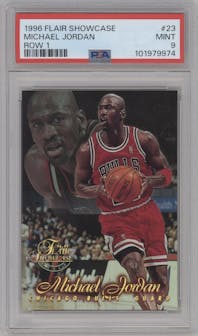 Michael Jordan from the 1996-97 Flair Showcase  set graded by PSA and given an overall grade of 9.