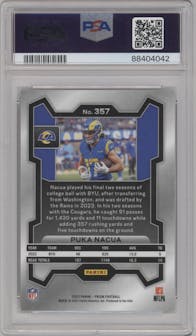 Puka Nacua from the 2023 Panini Prizm set graded by PSA and given an overall grade of 10.