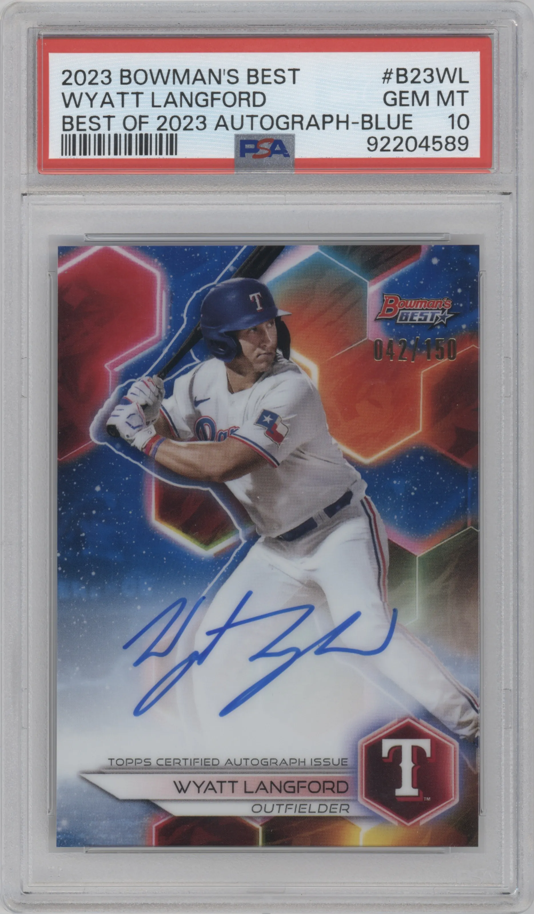 2023 Bowman's Best Best of 2023 Auto Wyatt Langford Blue Refractor PSA 10