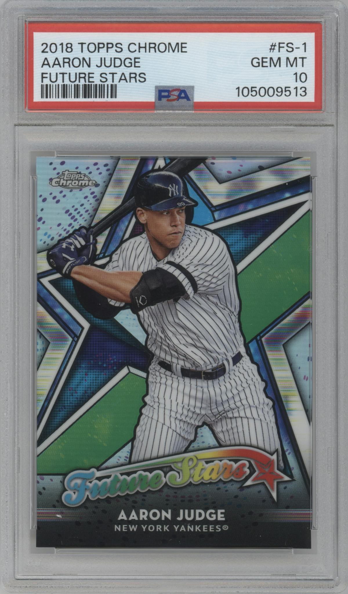 Aaron Judge from the 2018 Topps Chrome set graded by PSA and given an overall grade of 10.