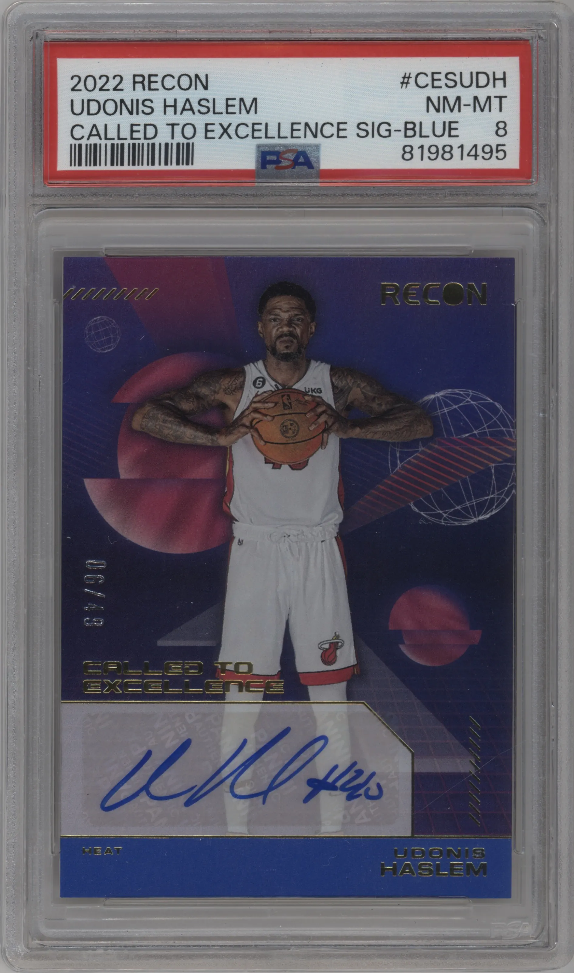 2022 Panini Recon Called to Excellence Sig. Udonis Haslem Blue #CES-UDH PSA 8