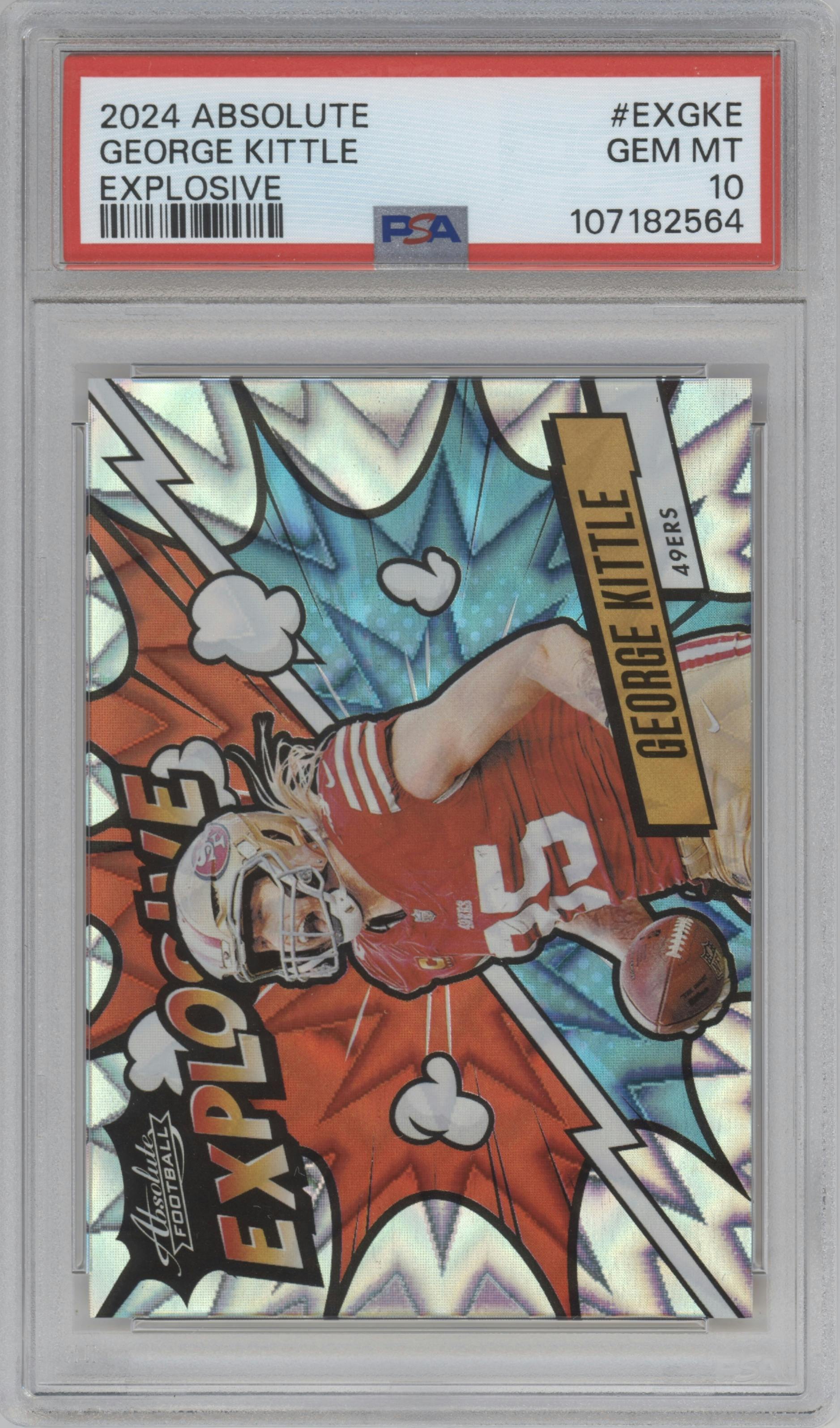 George Kittle from the 2024 Panini Absolute set graded by PSA and given an overall grade of 10.