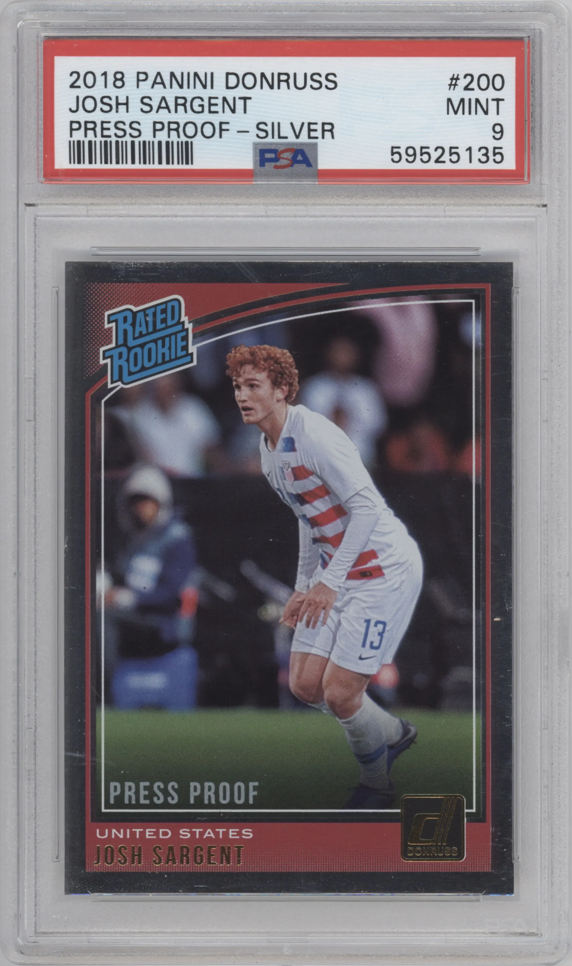 2018 Panini Donruss Rated Rookie Josh Sargent Press Proof Silver #200 PSA 9