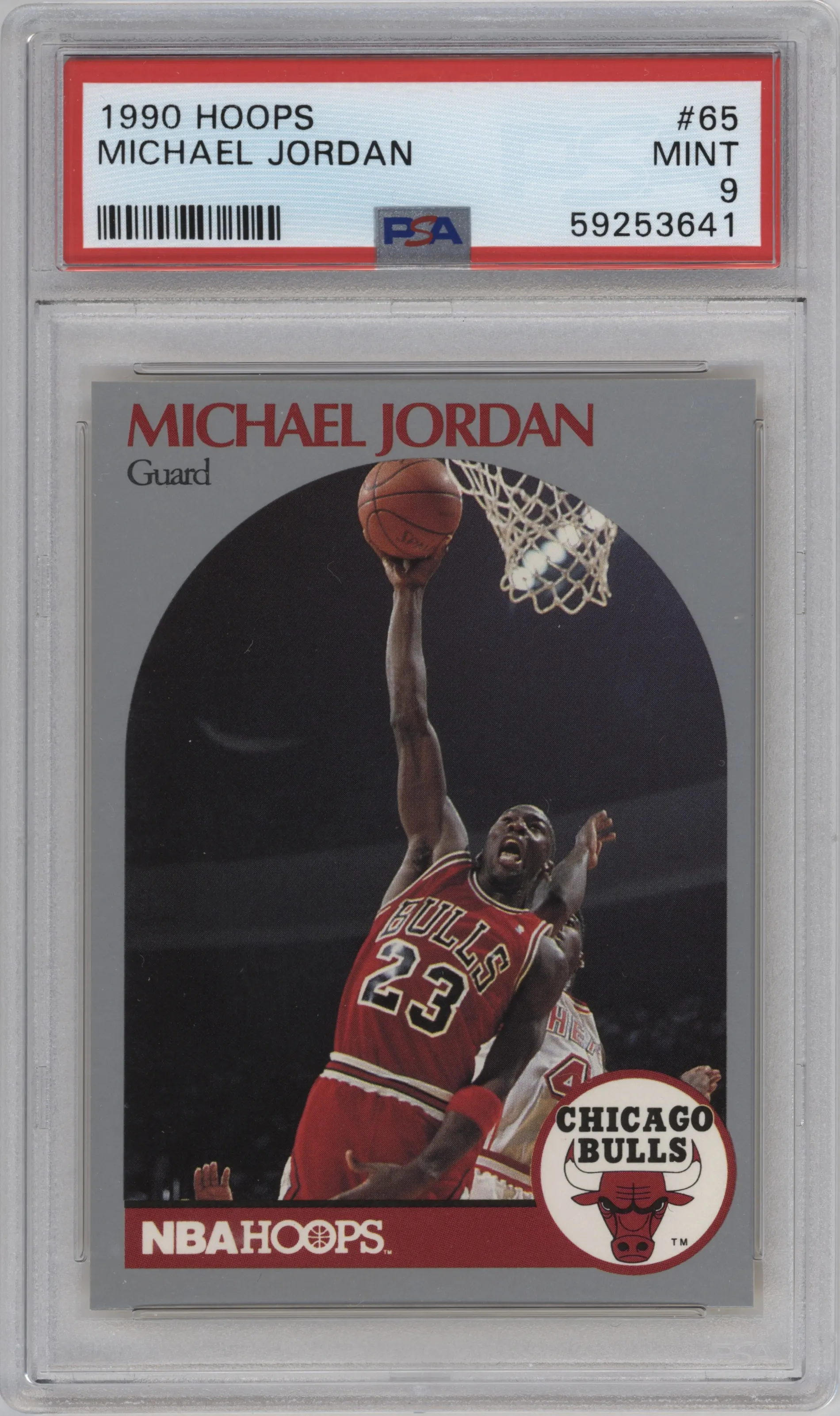 Michael Jordan from the 1990-91 NBA Hoops set graded by PSA and given an overall grade of 9.