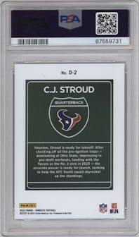 C.J. Stroud from the 2023 Panini Donruss set graded by PSA and given an overall grade of 9.